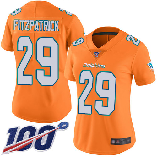 Nike Miami Dolphins #29 Minkah Fitzpatrick Orange Women Stitched NFL Limited Rush 100th Season Jersey